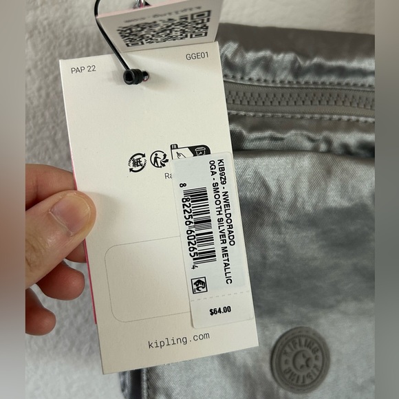 💜SOLD💜Kipling New Eleorado Mini Crossbody Bag Smooth Silver Metallic - Picture 4 of 15